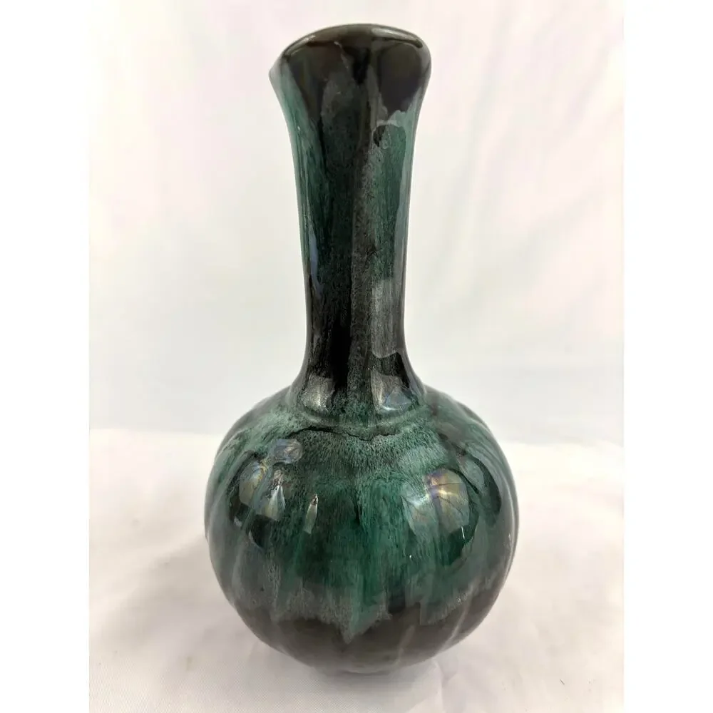 Vintage Blue Mountain Glazed Pottery Bud Table Vase‎ 8" Green Blue - Picture 11 of 15